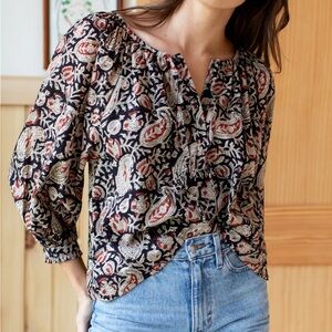 Emerson Fry India collection -hand black printed blouse size medium -black